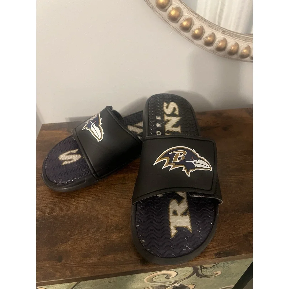 Men's Baltimore Ravens Slide Sandals Black Size M 9–10 NFL‎